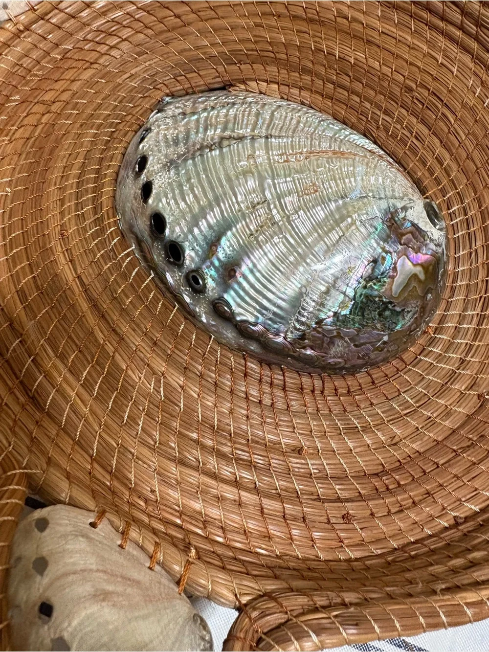 Woven Rattan Wall Basket with Decorative Shells